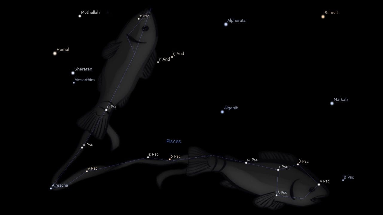 Созвездие рыбы на звездном. Созвездие рыбы. Астеризмы созвездия рыбы. Созвездие Южная рыба. Созвездие рыбы звезды.